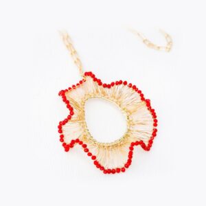Cadena Larga Eslabones Larga con Dije Arrecife Tejido a Mano Terminada en Cristales - Rojo