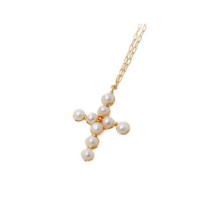 Cadena de eslabones con cruz de perla de 12mm - Blanco