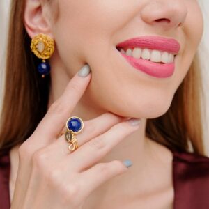 Anillo Solitario Doble Vuelta con Hilo Tex y Jade Azul 12mm